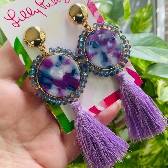 Lilly Pulitzer Earrings NWT BAY DREAMING TASSEL ⭐️Unique LILAC FREESIA Pierced - Picture 2 of 12